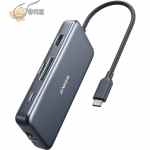 Anker USB C Hub ، محول 7 في 1 USB C ، مع 4 K USB C إلى HDMI ، وقارئ بطاقات microSD / SD ، و 3 منافذ USB 3.0 ، مع توصيل طاقة 60 وات لأجهزة MacBook Pro و ChromeBook و XPS و Galaxy S9 / S8 و أكثر