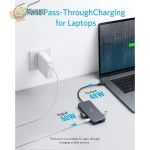 ⁦Anker USB C Hub ، محول 7 في 1 USB C ، مع 4 K USB C إلى HDMI ، وقارئ بطاقات microSD / SD ، و 3 منافذ USB 3.0 ، مع توصيل طاقة 60 وات لأجهزة MacBook Pro و ChromeBook و XPS و Galaxy S9 / S8 و أكثر⁩ - الصورة ⁦3⁩