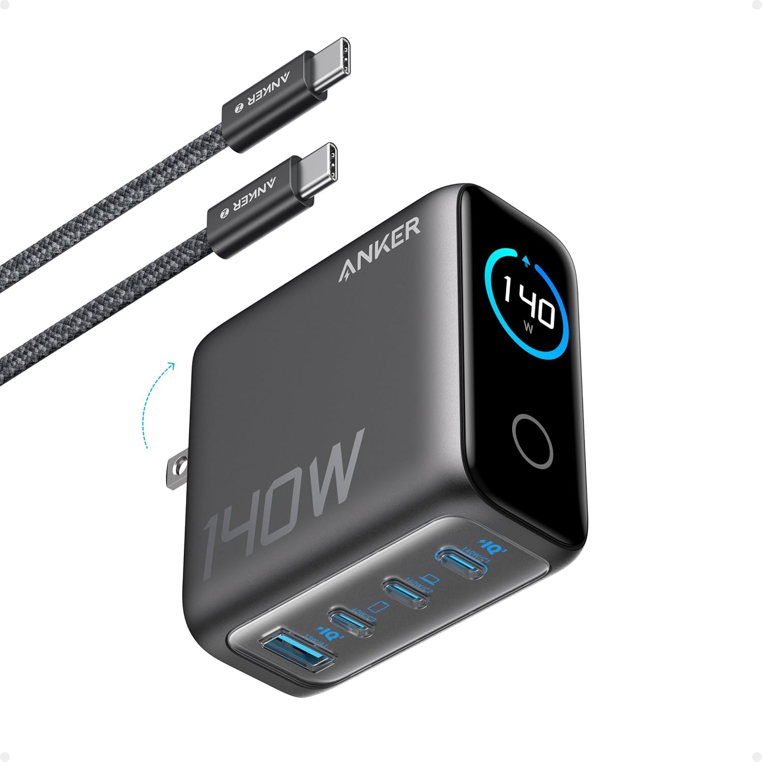71TNYvW23mL._AC_SL1500_ Anker Charger 140W 4-Port – Fast USB-C Charging with Included Cable - Image 1