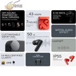⁦سماعات CMF Buds Pro 2 من Nothing لاسلكية عازلة للضوضاء بتصميم احترافي، صوت جهير عميق (Deep Bass)، مقاومة للماء والغبار بمعيار IP55، اللون الرمادي الفاتح.⁩ - الصورة ⁦3⁩