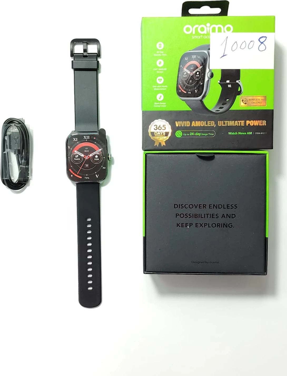 32bba270-78d1-4384-b603-75f765bb668f Oraimo Watch Nova AM OSW-812 Smart Watch ( Open Box) code: 1008 - Image 1