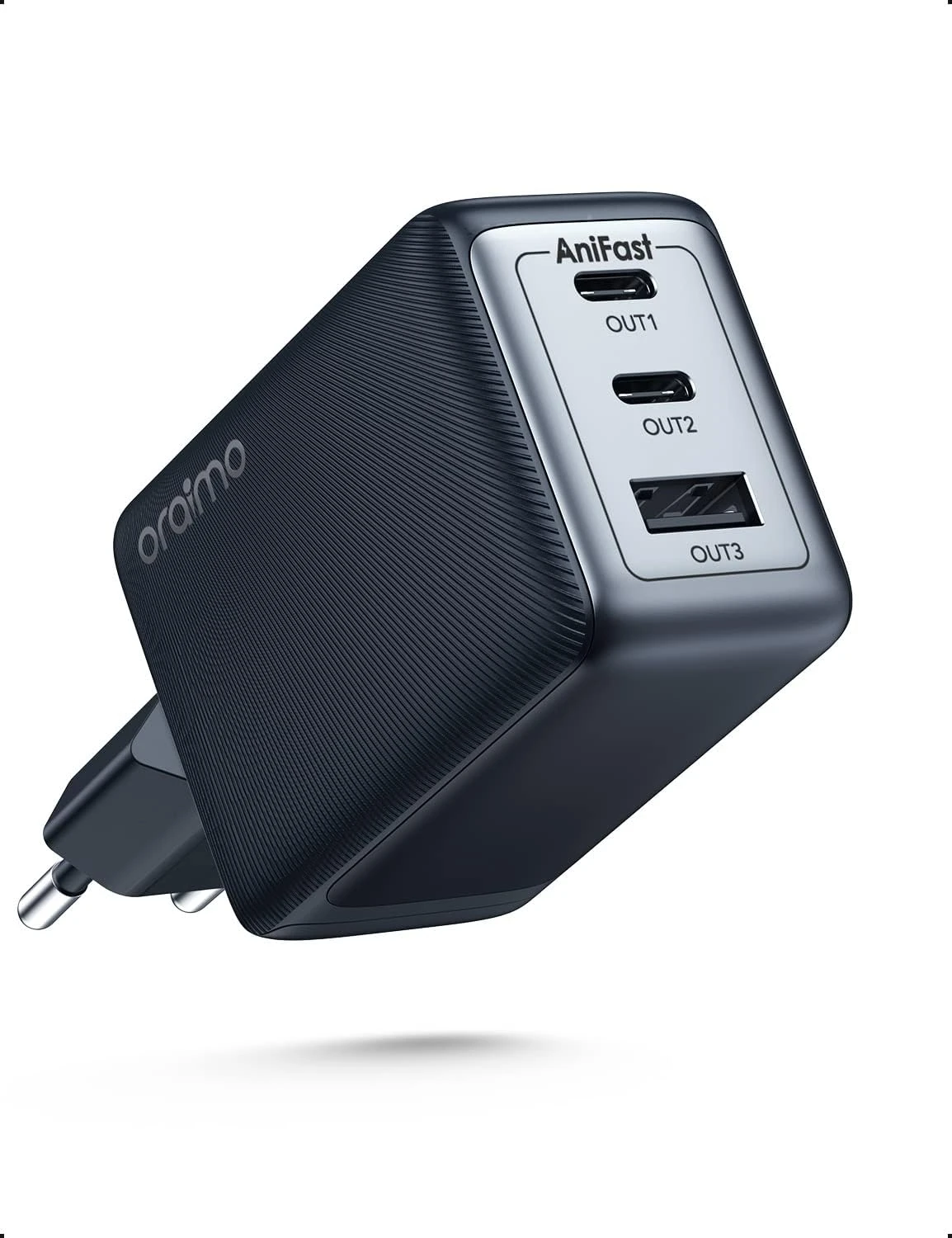 61W3c11YmCL._AC_SL1500_ شاحن من أورايمو 65 وات بتقنية USB، متوافق مع الهواتف الخلوية والتابلت واللابتوب، بثلاثة منافذ - الصورة 1
